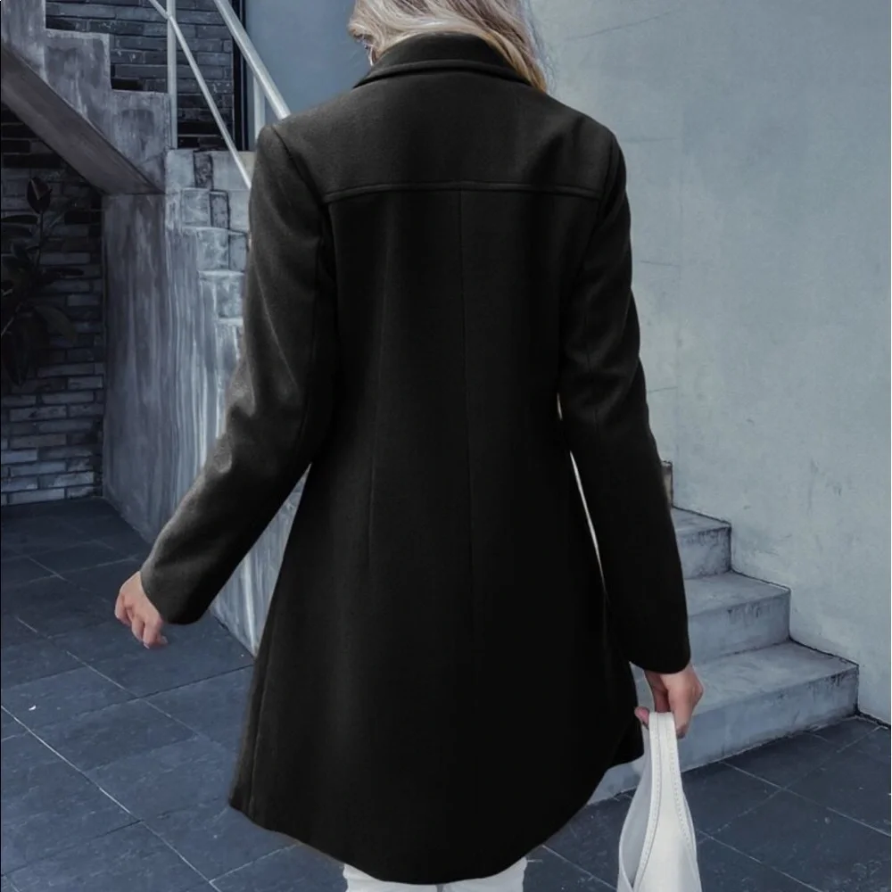 Elegant Classic Button Double Breast Pea Coat Jacket Outwear - Picture 3 of 17